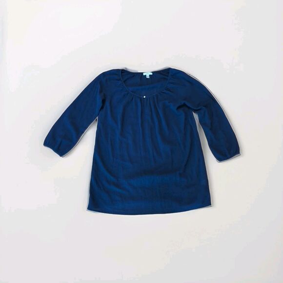 J Crew Blouse Shirt Top Womens Small Blue Peasant Flowy Lightweight Long Sleeve - Picture 1 of 7